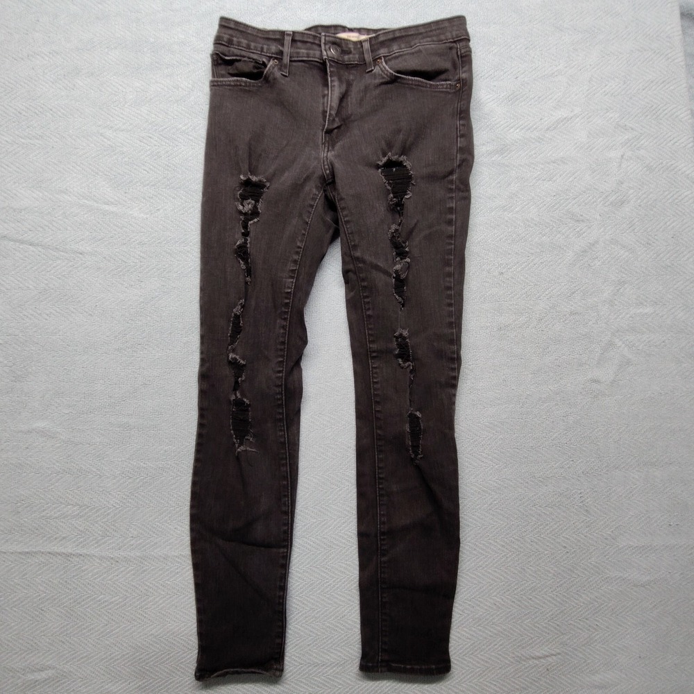 Levi's 711 Skinny Size 30 black denim jeans distressed stretch